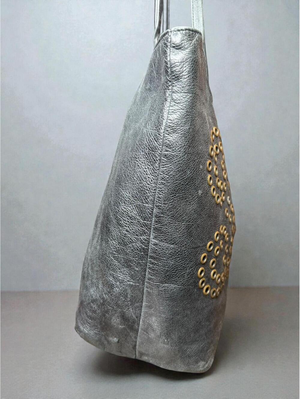 Berge Black Italian Leather Tote Gold Grommet Detailing Early‑2010s Era - Picture 6 of 10